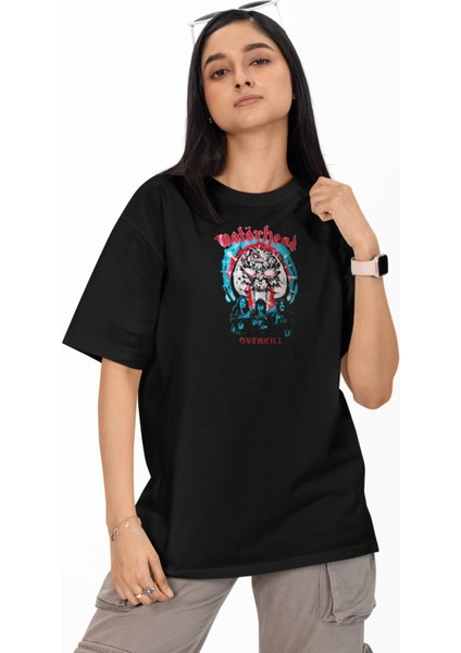 Unisex Overkill Motörhead Sırt Baskılı Tişört, Oversize Rock Band Temalı Bisiklet Yaka T-Shirt fiyatları