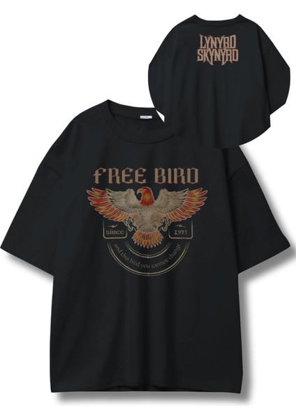 Unisex Free Bird Since 1973 Ense Baskılı Tişört, Oversize Lynyrd Skynyrd Temalı T-Shirt