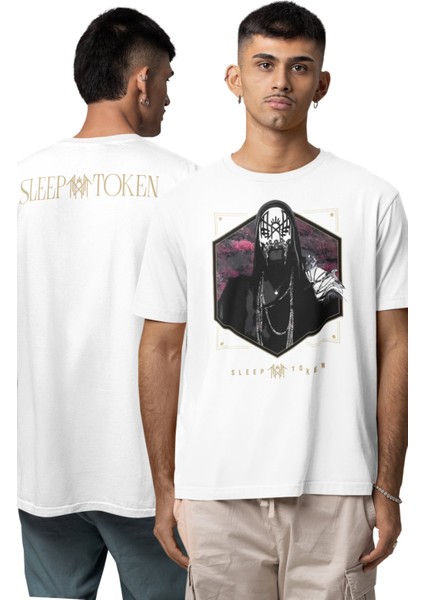 Unisex Sleep Token Ense Baskılı Tişört, Oversize Rock Band Temalı Bisiklet Yaka T-Shirt
