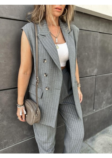 Çizgili Yelekli Casual Takım modelleri