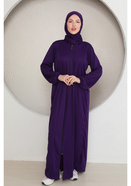Tek Parça Boydan Fermuarlı Başörtülü Kadın Namaz Elbisesi modelleri
