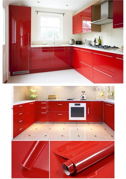 Parlak Kırmızı Yapışkanlı Folyo, Masa, Dolap ve Sehpa Kaplama