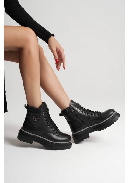 Fiora Premium Kadın Kışlık Kalın Tabanlı Siyah Bot