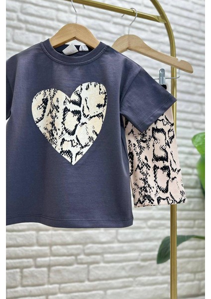 Kız Çocuk Kalp Desenli Pamuklu Tshirt ve Tayt Alt Üst Takım fiyatları