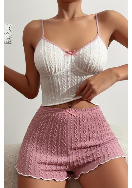 Özel Kumaş Askılı Şortlu Pijama Takımı
