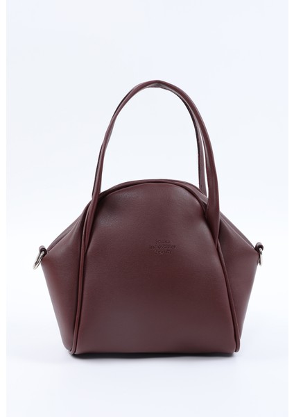 Bordo SHK132 Suni Deri, Fermuarlı Tek Bölmeli, Çıtçıt Detaylı ,el, Kol ve Omuz Çantası