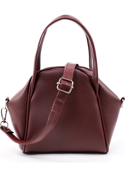 Bordo SHK132 Suni Deri, Fermuarlı Tek Bölmeli, Çıtçıt Detaylı ,el, Kol ve Omuz Çantası