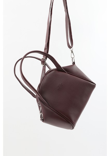 Bordo SHK132 Suni Deri, Fermuarlı Tek Bölmeli, Çıtçıt Detaylı ,el, Kol ve Omuz Çantası