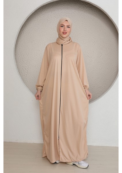 Tek Parça Boydan Fermuarlı Başörtülü Kadın Namaz Elbisesi fırsatları