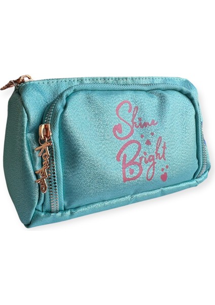 Kaukko Sparkle Çift Gözlü Kalem Çantası, Kalp Desenli, Metalik Renkli