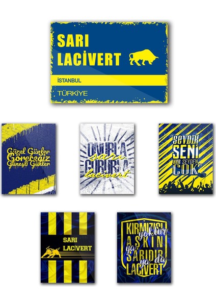 6 Parça Renkli Kanarya Temalı Sarı Lacivert Dekoratif Mdf Tablo Seti fiyatları