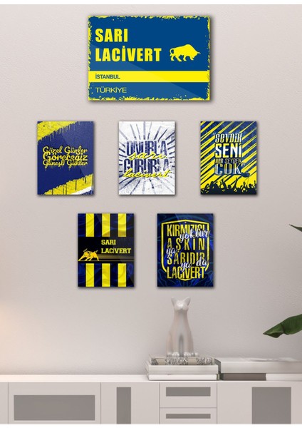 6 Parça Renkli Kanarya Temalı Sarı Lacivert Dekoratif Mdf Tablo Seti fırsatları