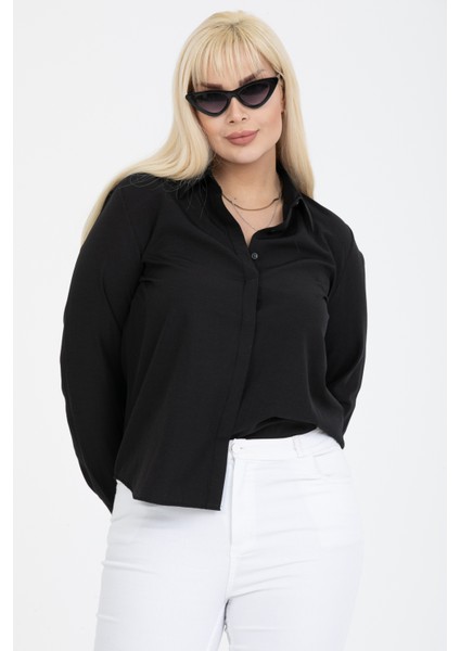 Basic Gizli Düğmeli Büyük Beden Gömlek