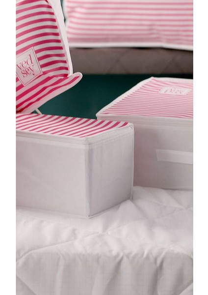 5'li Set Orta Boy 50X25X20CM Baza & Çekyat Altı, Kıyafet Düzenleyici Hurç Pembe Çizgili fırsatları