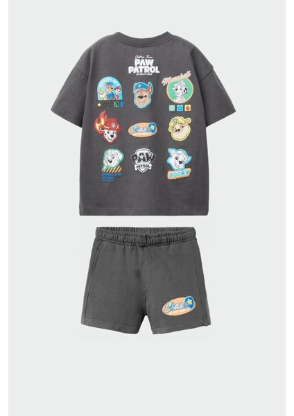 Erkek Çocuk Pamuklu Baskılı Tshirt ve Şort Alt Üst Takım
