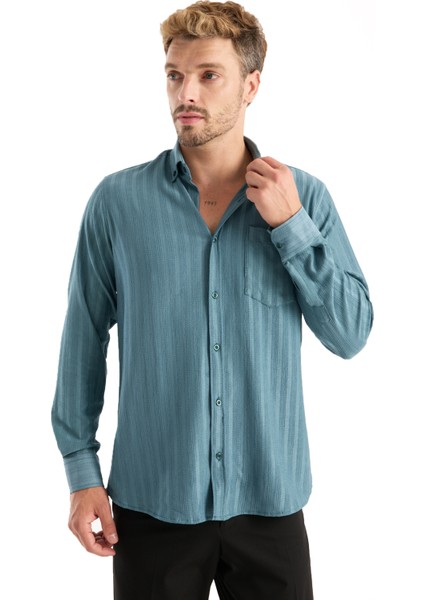 Erkek Gömlek Yeşil Uzun Kollu Cepli Oversize Rahat Kalıp Dökümlü Pamuklu Likralı Günlük Şık Model fiyatları