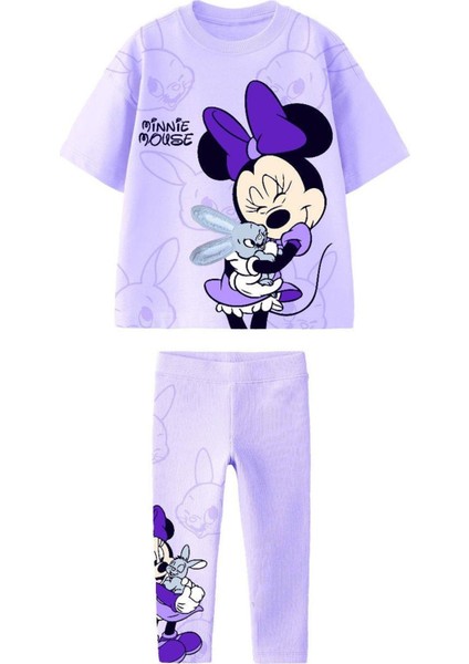 Kız Çocuk Minnie Mouse Baskılı Tüylü Kulak Detaylı Altüst Takım