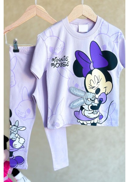 Kız Çocuk Minnie Mouse Baskılı Tüylü Kulak Detaylı Altüst Takım modelleri