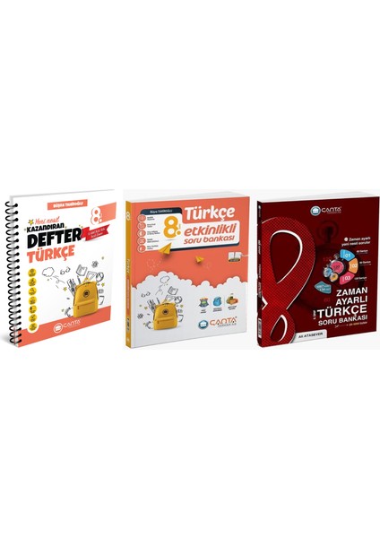 Çanta 2025 8. Sınıf Türkçe Etkinlikli Kazanım + Zaman Ayarlı Soru + Defter Seti 3 Kitap