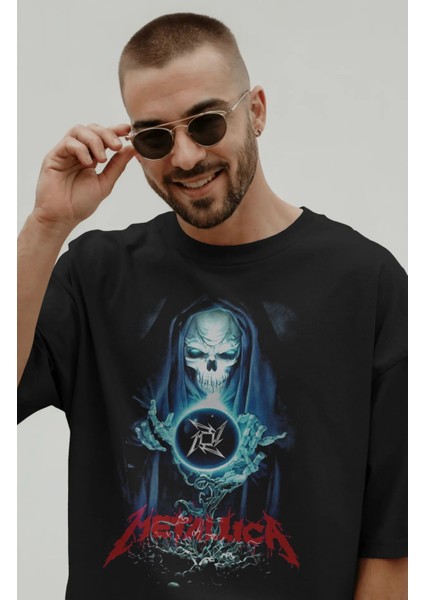 Unisex Metallica Ense Baskılı Tişört, Oversize Rock Band Temalı Bisiklet Yaka T-Shirt modelleri