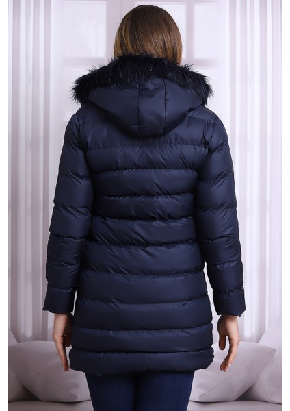 Kadın Kapüşonlu Fermuarlı Microjel Dolumlu Peluşlu Su ve Rüzgar Gecirmez Monta