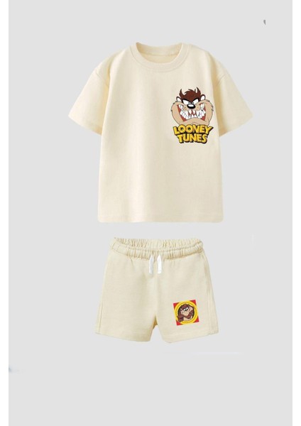 Erkek Çocuk Tazmanya Canavarı Baskılı Pamuklu Tshirt Şort Alt Üst Takım