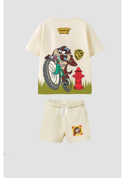 Erkek Çocuk Tazmanya Canavarı Baskılı Pamuklu Tshirt Şort Alt Üst Takım fiyatları