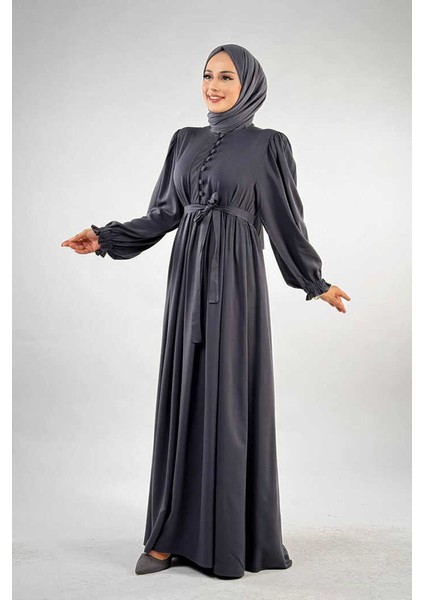 Kolları Lastikli Önü Düğme Detaylı Elbise 6040 Füme fiyatları