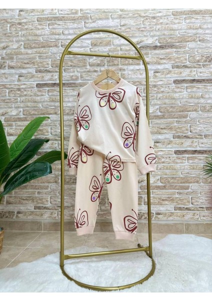 Kız Çocuk 2 Iplik Kumaş %100 Pamuklu Kelebek Baskılı *pijama* Altüst Takım fiyatları