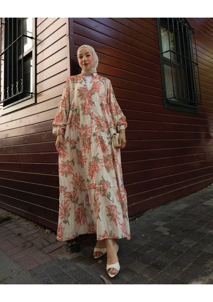 Mimoza Desenli Yazlık Elbise – Büyük Beden