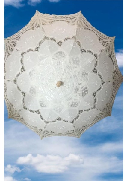 Beyaz Dantelli Şemsiye Handmade Gelin,nişan,düğün,organizasyon Için Mükemmel Ahşap Sap Nostaljik indirimleri
