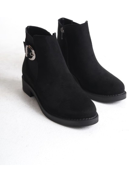 Jet-Luna Fermuarlı Lastikli Ortopedik Taban Topuklu Süet Kadın Bot Sst - Siyah indirimleri