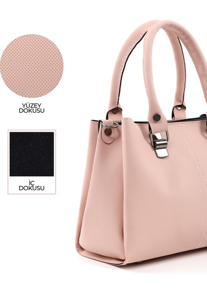 Pudra SHK243 Suni Deri Fermuarlı 3 Bölmeli Ayarlanabilir Askılı El, Kol ve Omuz Çantası