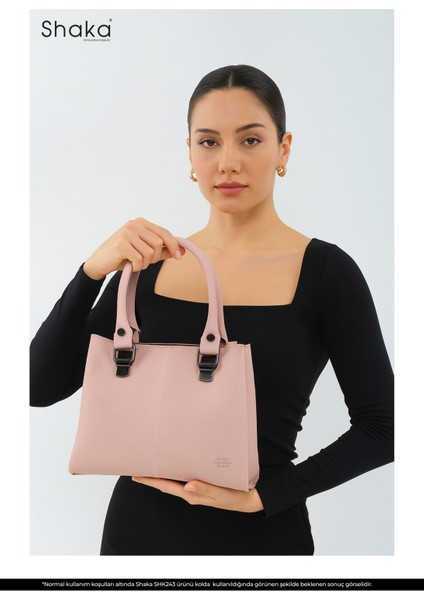 Pudra SHK243 Suni Deri Fermuarlı 3 Bölmeli Ayarlanabilir Askılı El, Kol ve Omuz Çantası