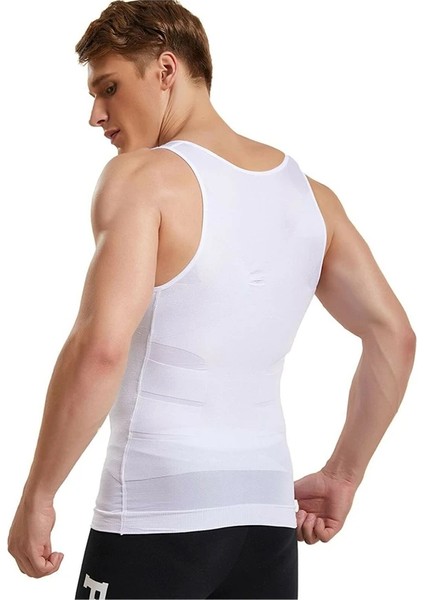 Premium Beyaz Erkek Atlet Korse Atlet Bel Göğüs Göbek Jinekomasti Toparlayıcı Dik Duruş