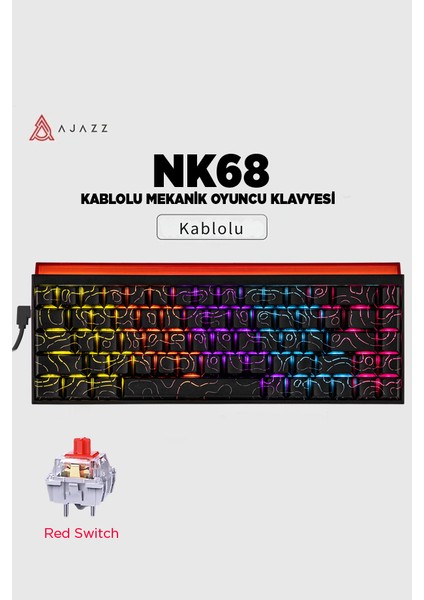 Nacodex NK68 Desenli Kablolu Ergonomik Mekanik Oyuncu Klavyesi-Ambiyans Aydınlatmalı