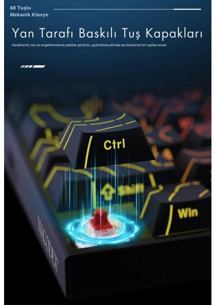 Nacodex NK68 Desenli Kablolu Ergonomik Mekanik Oyuncu Klavyesi-Ambiyans Aydınlatmalı
