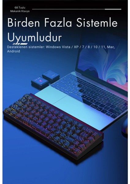 Nacodex NK68 Desenli Kablolu Ergonomik Mekanik Oyuncu Klavyesi-Ambiyans Aydınlatmalı
