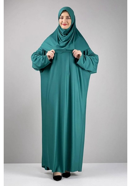 Tek Parça Kendinden Başörtülü Düz Renk Kadın Namaz Elbisesi
