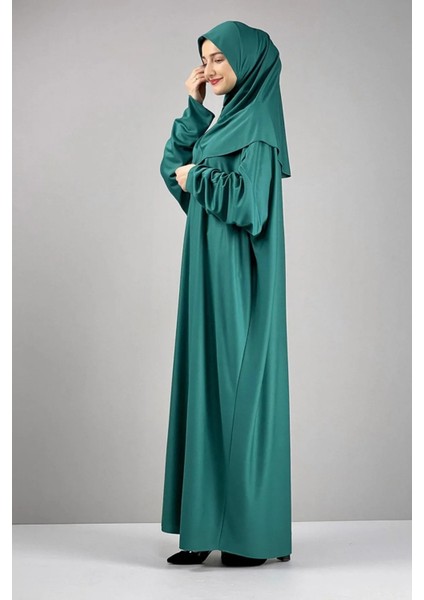 Tek Parça Kendinden Başörtülü Düz Renk Kadın Namaz Elbisesi modelleri