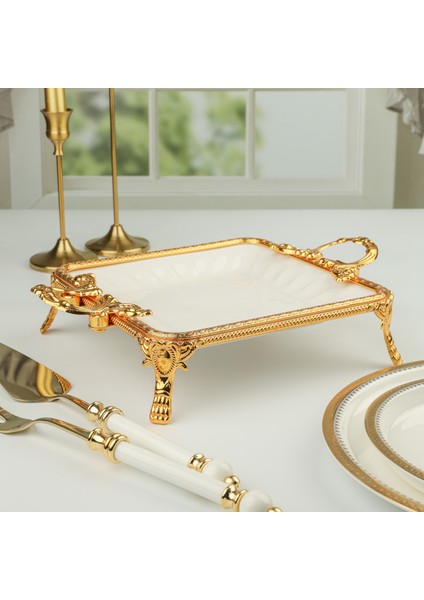 Elegance Kare Sunum Tabak Gold 30 cm