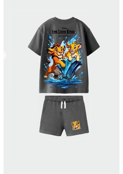 Erkek Çocuk Pamuklu Bisiklet Yaka Aslan Baskılı Tshirt ve Şort Alt Üst Takım
