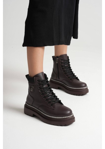 Fiora Premium Özel Tasarım Kadın Kışlık Kalın Tabanlı Acı Kahve Bot