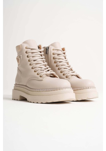 Fiora Premium Özel Tasarım Kadın Kışlık Kalın Tabanlı Bej Bot fırsatları