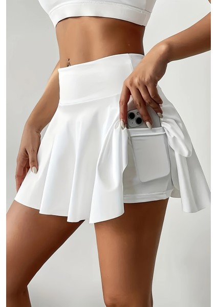Esnek Likralı Bol Kesim Cepli Taytlı Sporcu Şort Etek - Tenis Eteği
