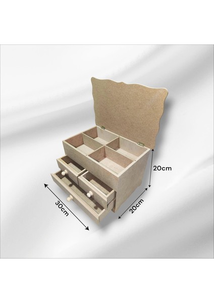 Ahşap-Boyanabilir-Bölmeli-Çekmeceli- Takı-Makyaj-Aksesuar Dekoratif-Çok Amaçlı Organizer Kutu