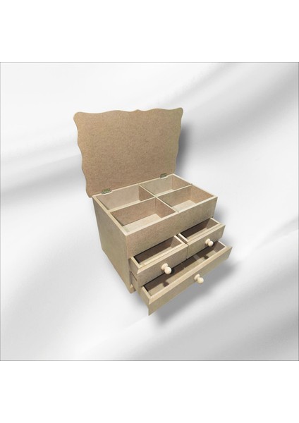 Ahşap-Boyanabilir-Bölmeli-Çekmeceli- Takı-Makyaj-Aksesuar Dekoratif-Çok Amaçlı Organizer Kutu fırsatları