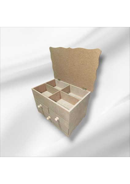 Ahşap-Boyanabilir-Bölmeli-Çekmeceli- Takı-Makyaj-Aksesuar Dekoratif-Çok Amaçlı Organizer Kutu