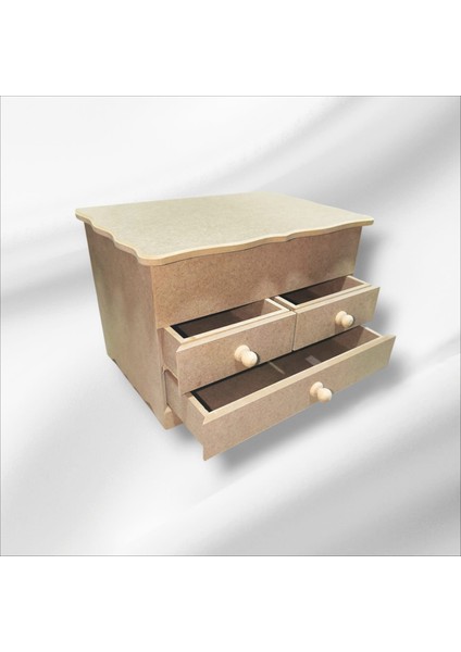 Ahşap-Boyanabilir-Bölmeli-Çekmeceli- Takı-Makyaj-Aksesuar Dekoratif-Çok Amaçlı Organizer Kutu