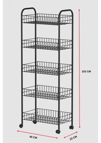 5 Katlı Siyah Tekerlekli Çok Amaçlı Organizer, Banyo, Mutfak, Sebze ve Makyaj Rafı indirimleri